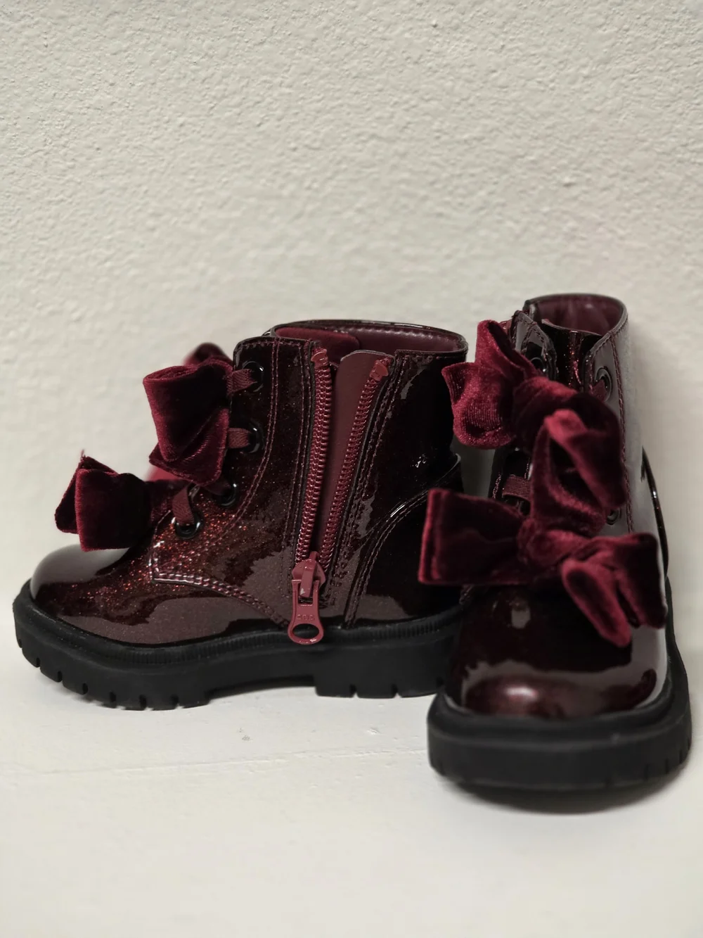 Toddler Girls Velvet Bow Burgundy Ankle Boots - Kids Shoes